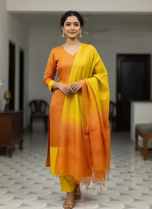 Crafted Semi Tusser Bhagalpuri Suit Set – Elegant Handwoven Charm